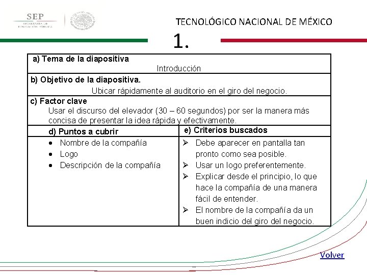 TECNOLÓGICO NACIONAL DE MÉXICO 1. a) Tema de la diapositiva Introducción b) Objetivo de
