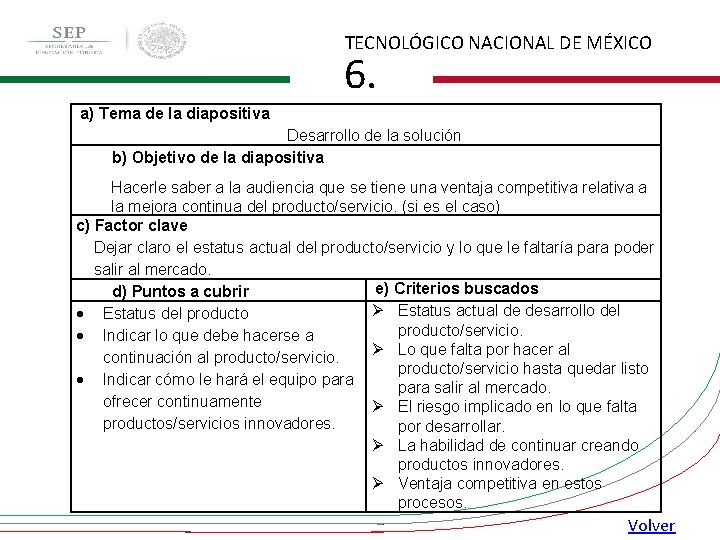 TECNOLÓGICO NACIONAL DE MÉXICO 6. a) Tema de la diapositiva Desarrollo de la solución TECNOLÓGICO NACIONAL DE MÉXICO 6. a) Tema de la diapositiva Desarrollo de la solución