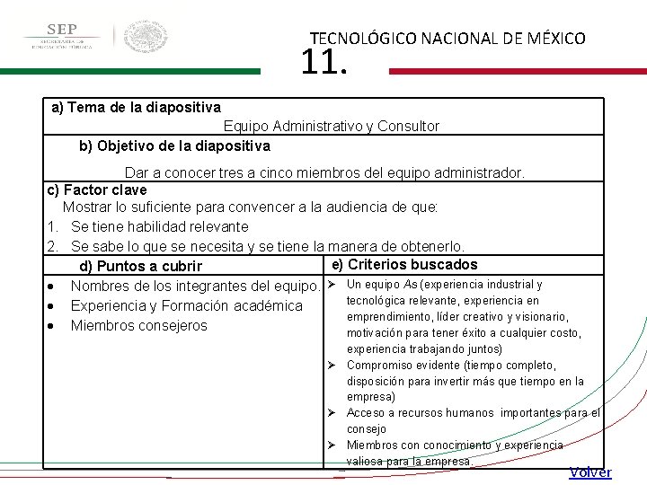 TECNOLÓGICO NACIONAL DE MÉXICO 11. a) Tema de la diapositiva Equipo Administrativo y Consultor TECNOLÓGICO NACIONAL DE MÉXICO 11. a) Tema de la diapositiva Equipo Administrativo y Consultor
