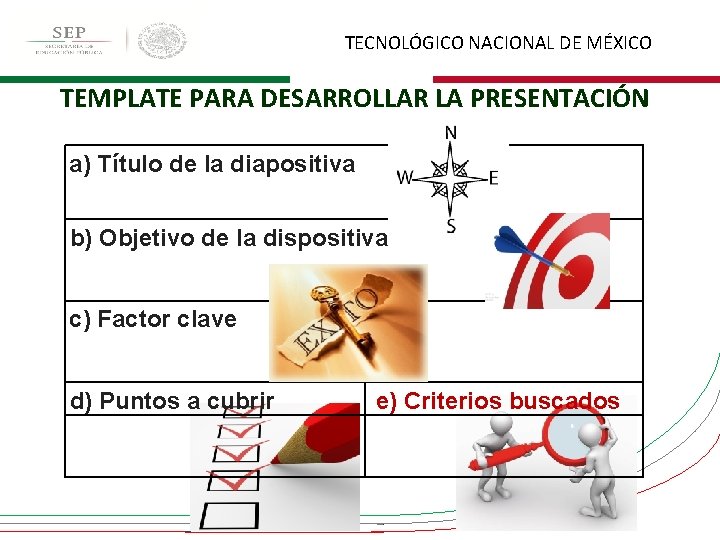 TECNOLÓGICO NACIONAL DE MÉXICO TEMPLATE PARA DESARROLLAR LA PRESENTACIÓN a) Título de la diapositiva