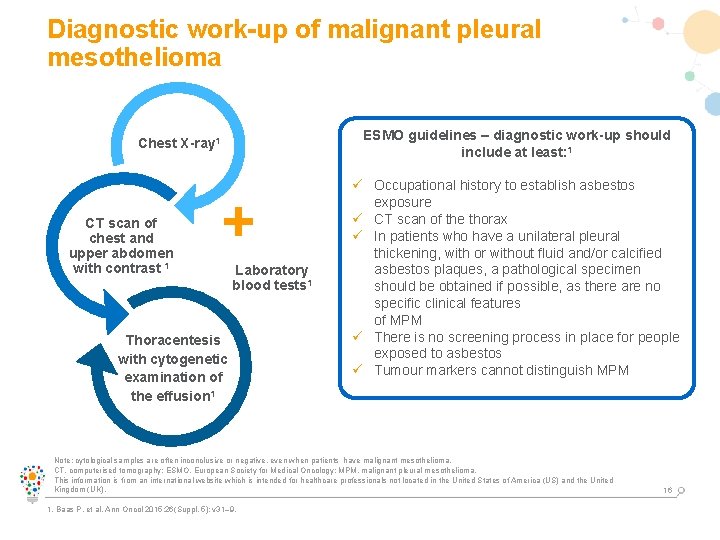 Diagnostic work-up of malignant pleural mesothelioma ESMO guidelines – diagnostic work-up should include at Diagnostic work-up of malignant pleural mesothelioma ESMO guidelines – diagnostic work-up should include at