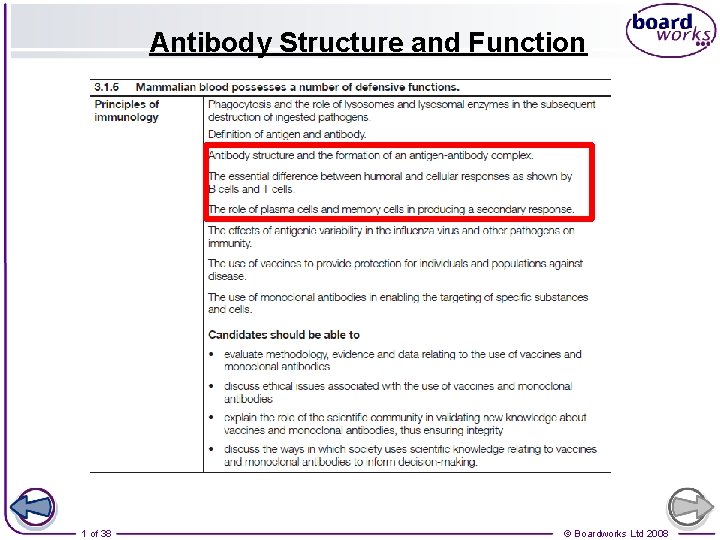 Antibody Structure and Function 1 of 38 © Boardworks Ltd 2008 