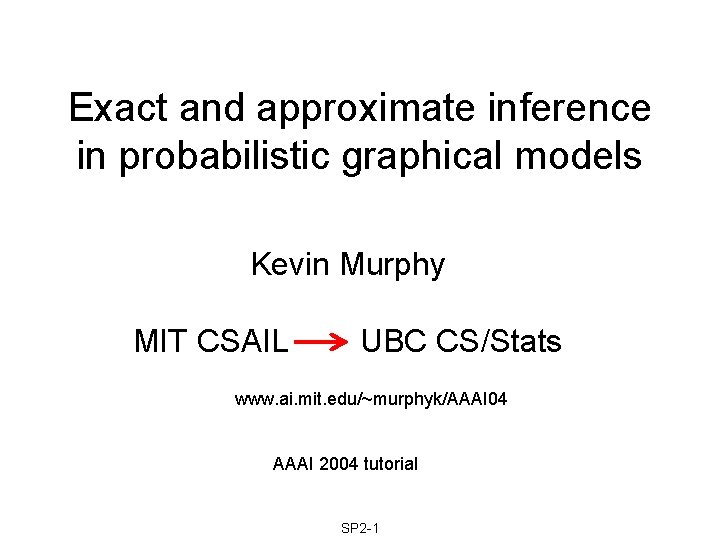 Exact and approximate inference in probabilistic graphical models Kevin Murphy MIT CSAIL UBC CS/Stats