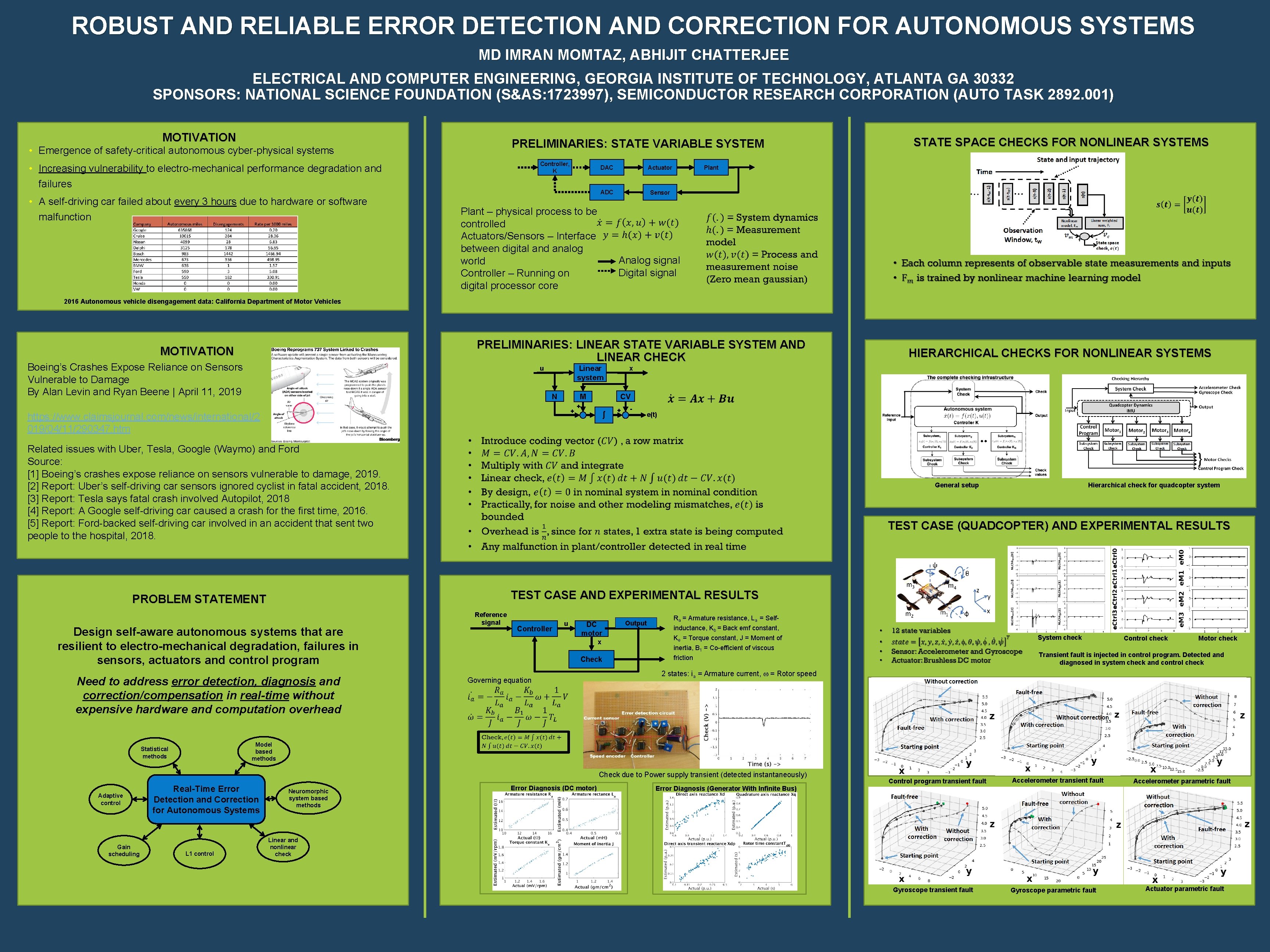 ROBUST AND RELIABLE ERROR DETECTION AND CORRECTION FOR AUTONOMOUS SYSTEMS MD IMRAN MOMTAZ, ABHIJIT