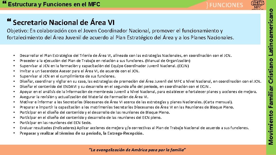 } FUNCIONES Secretario Nacional de Área VI Objetivo: En colaboración con el Joven Coordinador