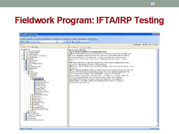66 Fieldwork Program: IFTA/IRP Testing 