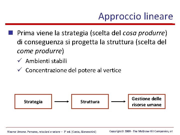 Approccio lineare n Prima viene la strategia (scelta del cosa produrre) di conseguenza si