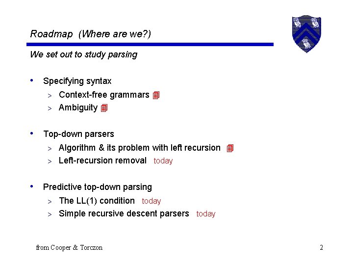 Roadmap (Where are we? ) We set out to study parsing • Specifying syntax