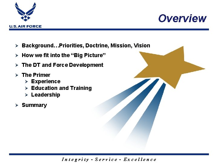 Overview Ø Background…Priorities, Doctrine, Mission, Vision Ø How we fit into the “Big Picture”