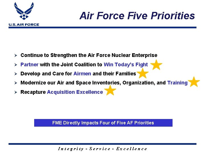 Air Force Five Priorities Ø Continue to Strengthen the Air Force Nuclear Enterprise Ø