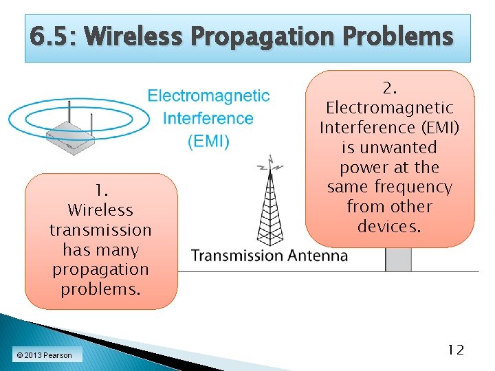 6. 5: Wireless Propagation Problems 1. Wireless transmission has many propagation problems. © 2013