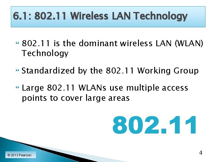 6. 1: 802. 11 Wireless LAN Technology 802. 11 is the dominant wireless LAN