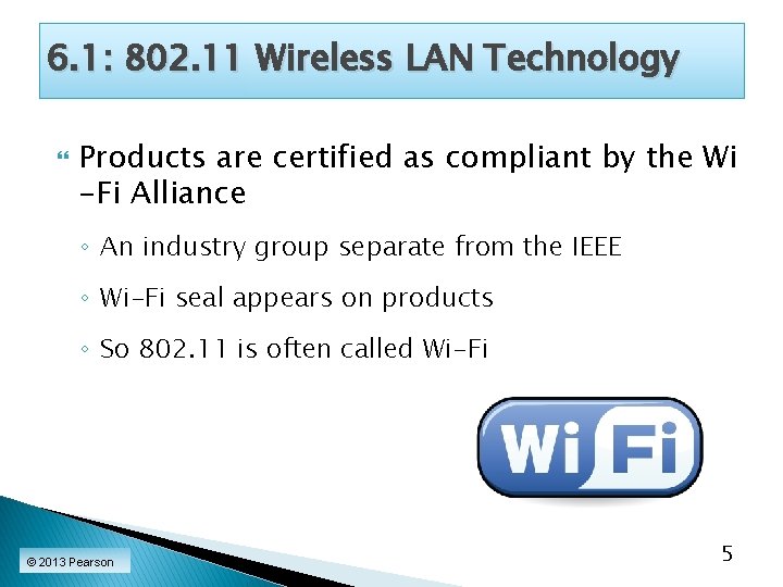 6. 1: 802. 11 Wireless LAN Technology Products are certified as compliant by the