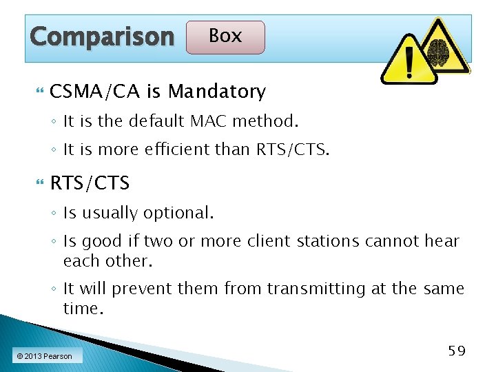 Comparison Box CSMA/CA is Mandatory ◦ It is the default MAC method. ◦ It