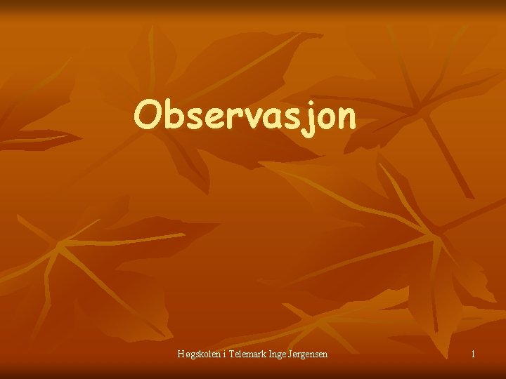 Observasjon Høgskolen i Telemark Inge Jørgensen 1 