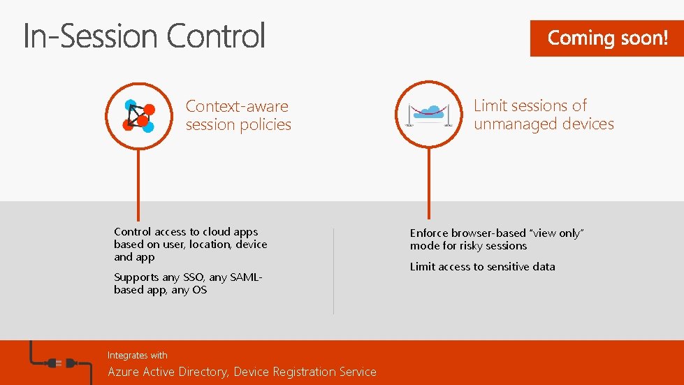 Context-aware session policies Limit sessions of unmanaged devices Control access to cloud apps based