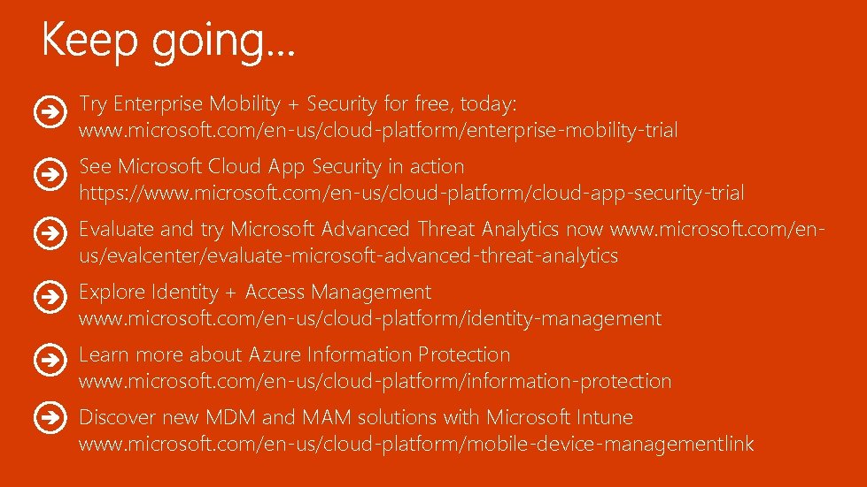 Try Enterprise Mobility + Security for free, today: www. microsoft. com/en-us/cloud-platform/enterprise-mobility-trial See Microsoft Cloud