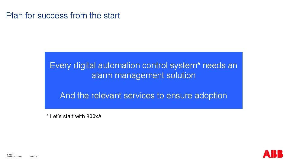 Plan for success from the start Every digital automation control system* needs an alarm