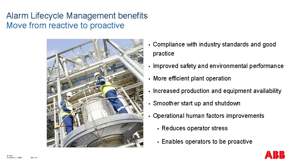 Alarm Lifecycle Management benefits Move from reactive to proactive © ABB December 1, 2020