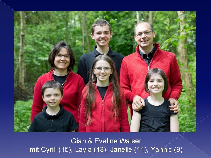 Gian & Eveline Walser mit Cyrill (15), Layla (13), Janelle (11), Yannic (9) Gian & Eveline Walser mit Cyrill (15), Layla (13), Janelle (11), Yannic (9)