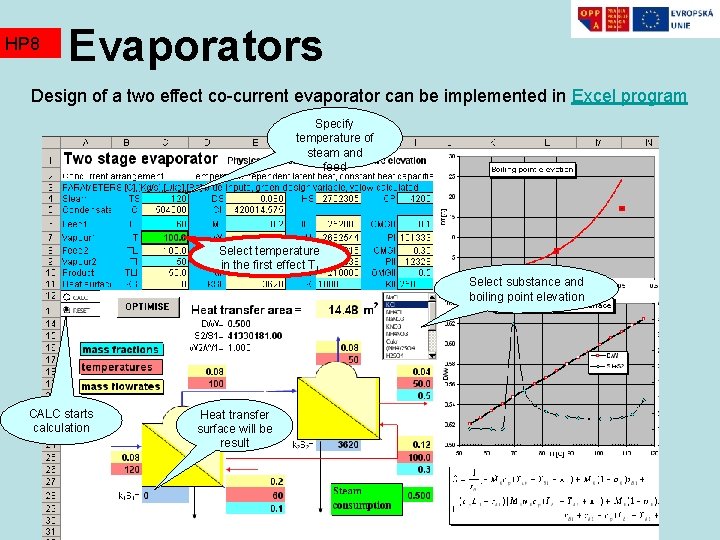 HP 8 Evaporators Design of a two effect co-current evaporator can be implemented in