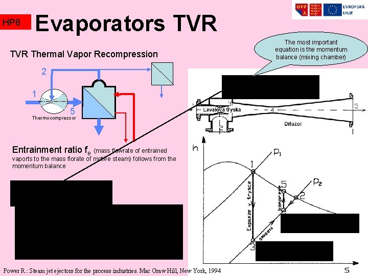 HP 8 Evaporators TVR Thermal Vapor Recompression 2 1 5 Thermocompressor Entrainment ratio fe