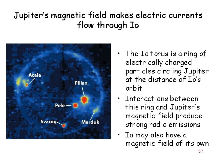 Jupiter’s magnetic field makes electric currents flow through Io • The Io torus is