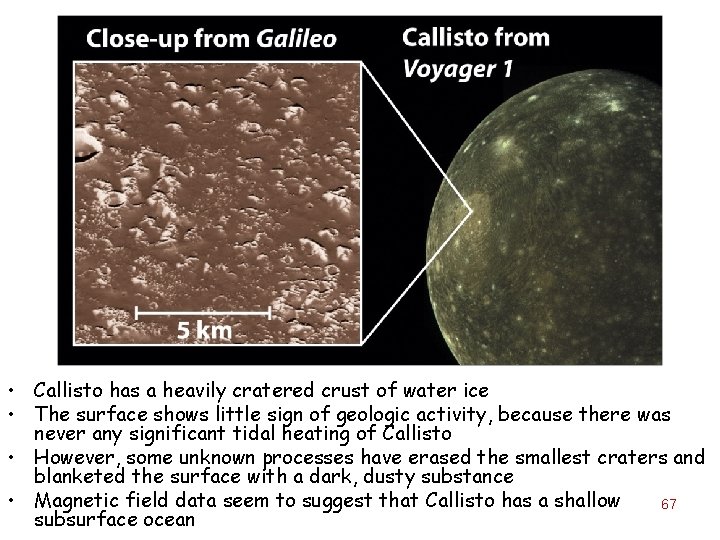  • Callisto has a heavily cratered crust of water ice • The surface