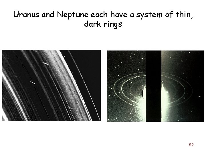 Uranus and Neptune each have a system of thin, dark rings 92 