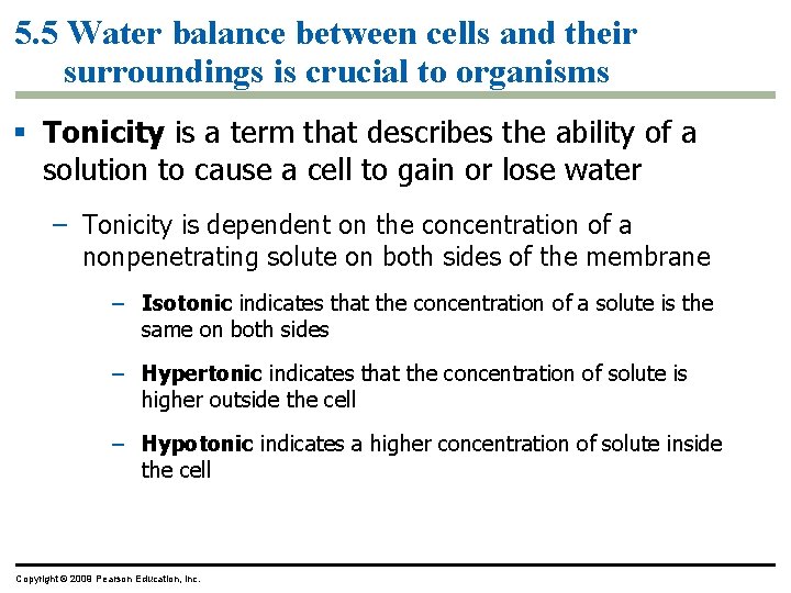 5. 5 Water balance between cells and their surroundings is crucial to organisms §