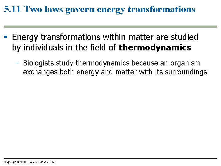 5. 11 Two laws govern energy transformations § Energy transformations within matter are studied