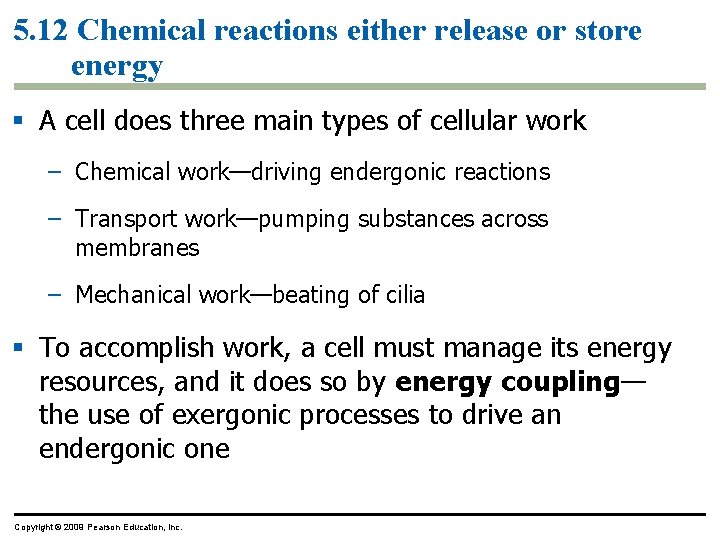 5. 12 Chemical reactions either release or store energy § A cell does three