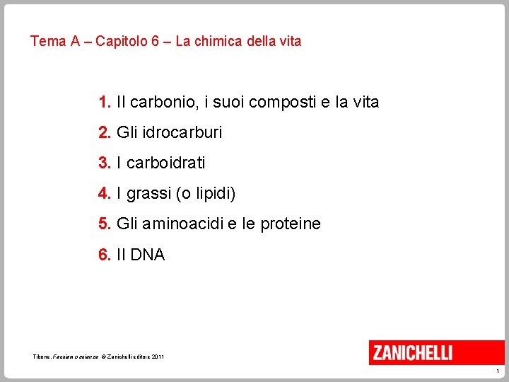 Tema A – Capitolo 6 – La chimica della vita 1. Il carbonio, i Tema A – Capitolo 6 – La chimica della vita 1. Il carbonio, i