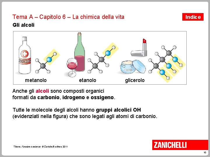 Tema A – Capitolo 6 – La chimica della vita Indice Gli alcoli metanolo Tema A – Capitolo 6 – La chimica della vita Indice Gli alcoli metanolo