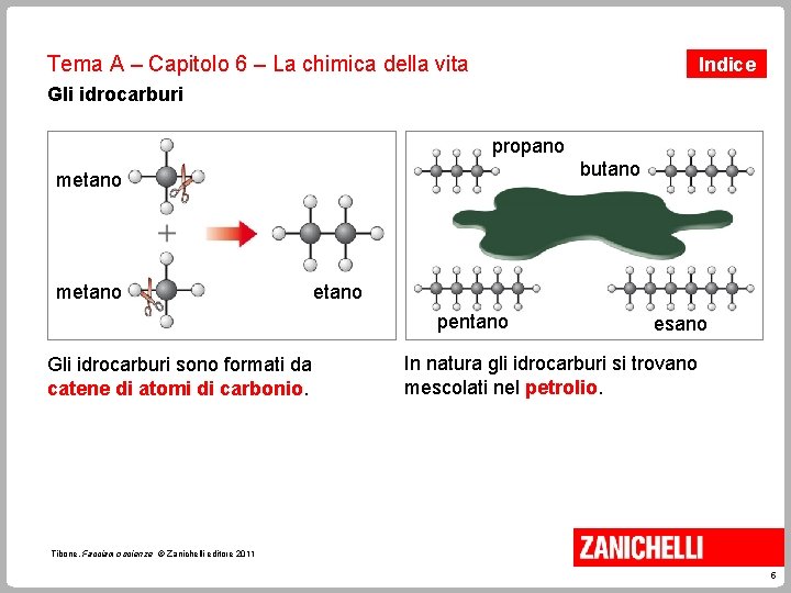 Tema A – Capitolo 6 – La chimica della vita Indice Gli idrocarburi propano Tema A – Capitolo 6 – La chimica della vita Indice Gli idrocarburi propano