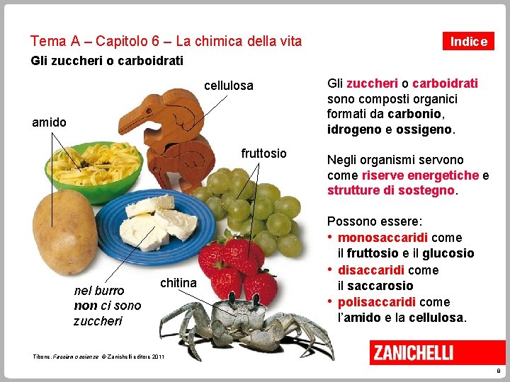 Tema A – Capitolo 6 – La chimica della vita Indice Gli zuccheri o Tema A – Capitolo 6 – La chimica della vita Indice Gli zuccheri o
