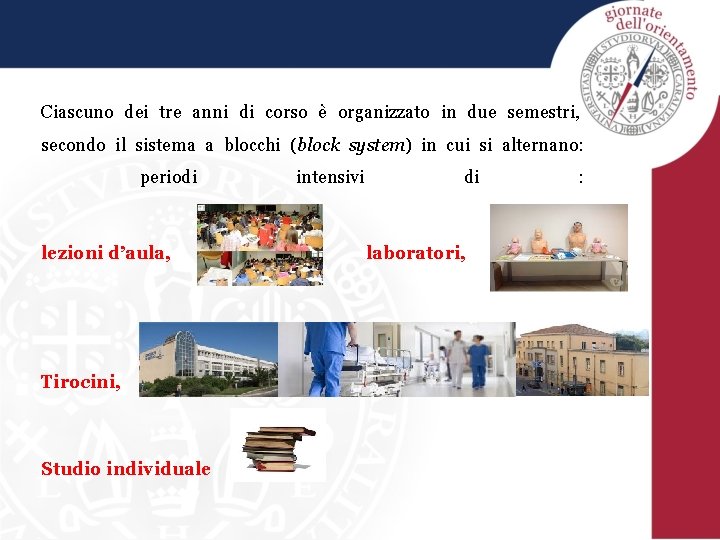 Ciascuno dei tre anni di corso è organizzato in due semestri, secondo il sistema