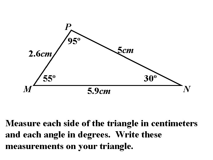 P 95º 5 cm 2. 6 cm 55º M 30º 5. 9 cm N P 95º 5 cm 2. 6 cm 55º M 30º 5. 9 cm N