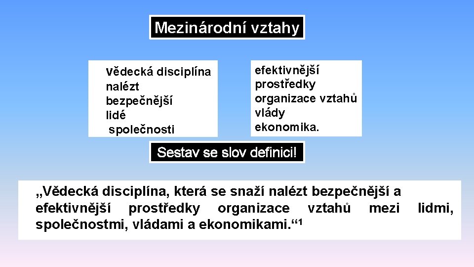 Mezinárodní vztahy vědecká disciplína nalézt bezpečnější lidé společnosti efektivnější prostředky organizace vztahů vlády ekonomika.