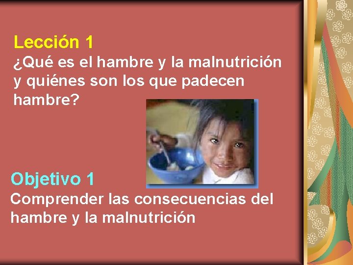 Lección 1 ¿Qué es el hambre y la malnutrición y quiénes son los que