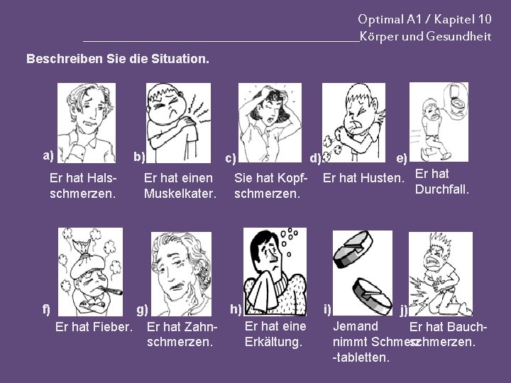 Optimal A 1 / Kapitel 10 _________________________Körper und Gesundheit Beschreiben Sie die Situation. a)