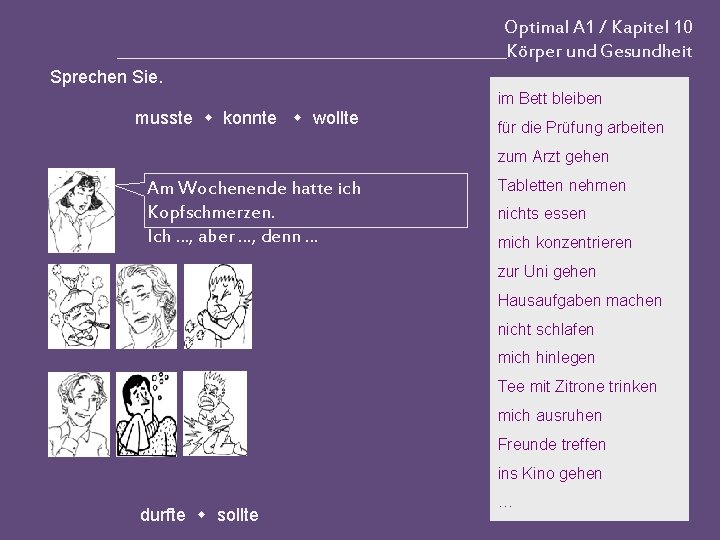 Optimal A 1 / Kapitel 10 _________________________Körper und Gesundheit Sprechen Sie. im Bett bleiben