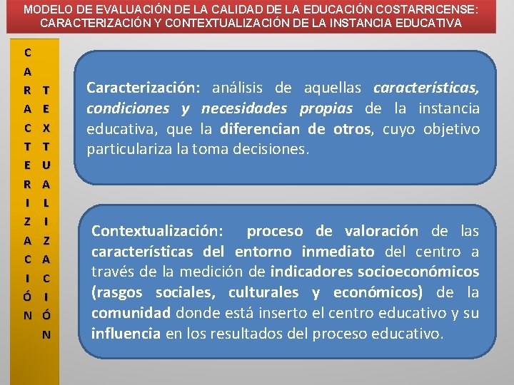 MODELO DE EVALUACIÓN DE LA CALIDAD DE LA EDUCACIÓN COSTARRICENSE: CARACTERIZACIÓN Y CONTEXTUALIZACIÓN DE