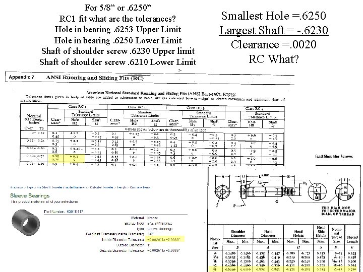 For 5/8” or. 6250” RC 1 fit what are the tolerances? Hole in bearing.