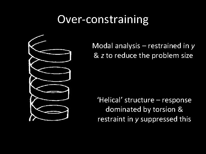 Over-constraining Modal analysis – restrained in y & z to reduce the problem size