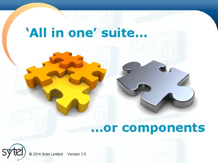 ‘All in one’ suite… …or components © 2014 Sytel Limited Version 3. 5 