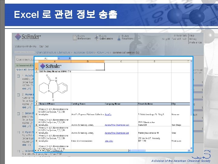 Excel 로 관련 정보 송출 A division of the American Chemical Society 