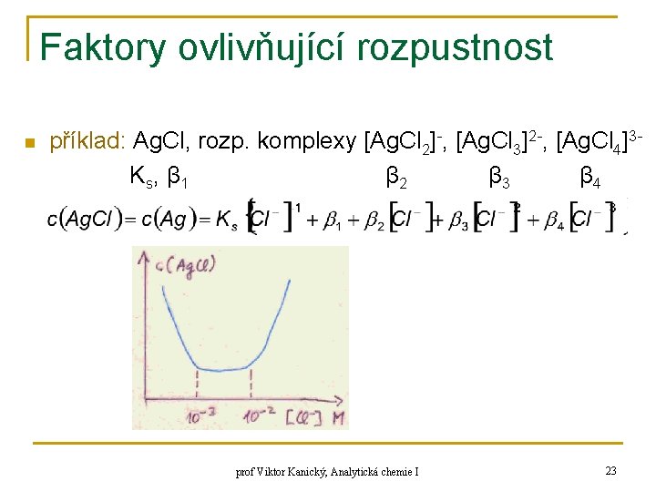 Faktory ovlivňující rozpustnost n příklad: Ag. Cl, rozp. komplexy [Ag. Cl 2]-, [Ag. Cl