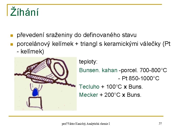 Žíhání n n převedení sraženiny do definovaného stavu porcelánový kelímek + triangl s keramickými