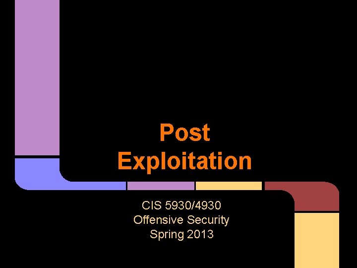 Post Exploitation CIS 5930/4930 Offensive Security Spring 2013 